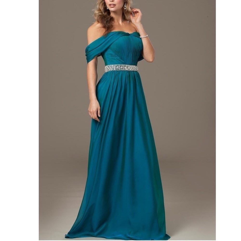 Jovani Off the Shoulder Chiffon Gown